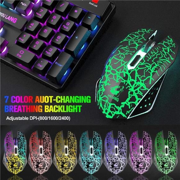 Wireless Gaming Keyboard and Mouse Combo with 87 Key Rainbow LED Backlight - Picture 6 of 7